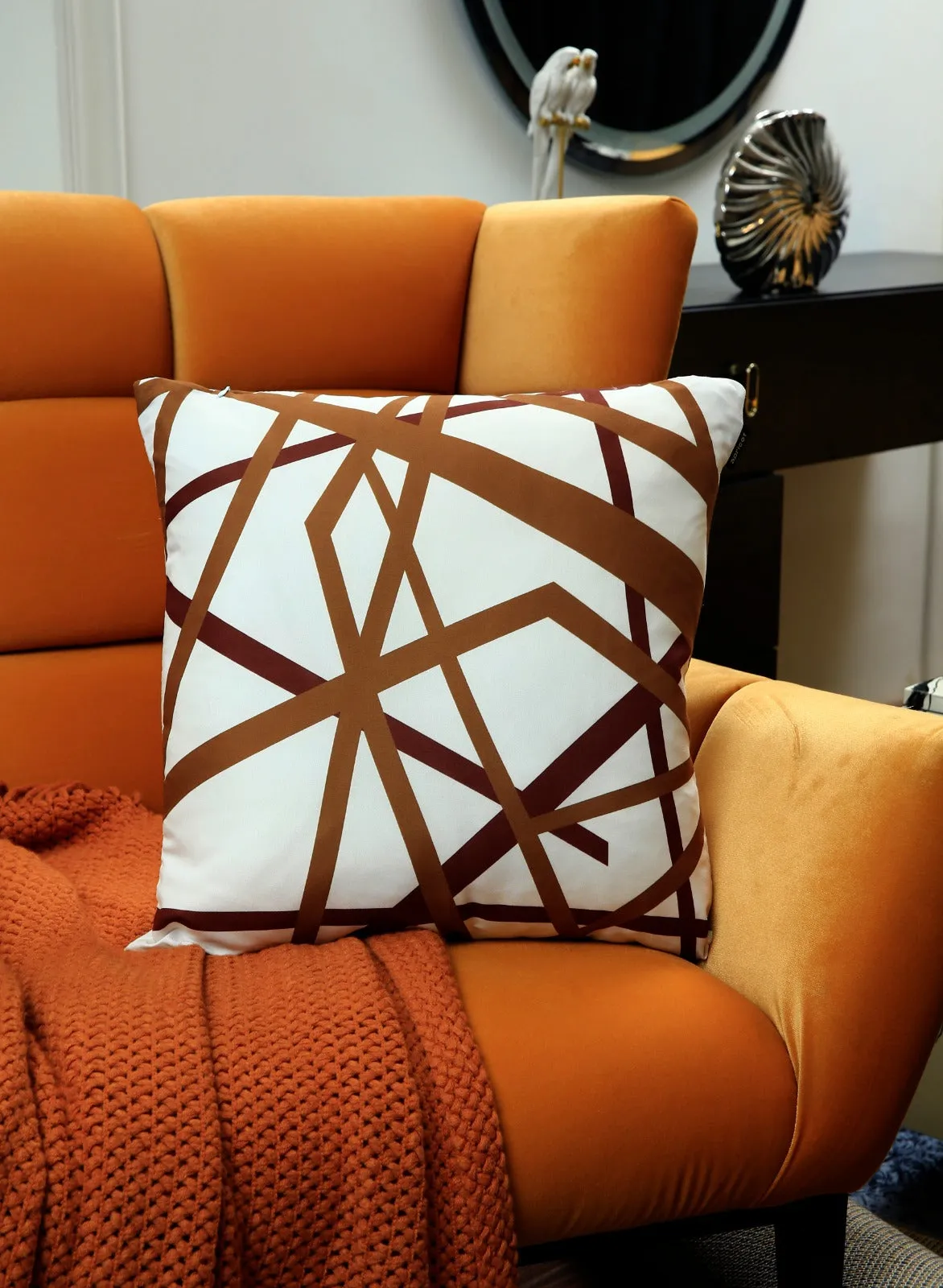 4 PCs Digital Printed Cotton Cushions-Brown Geometric