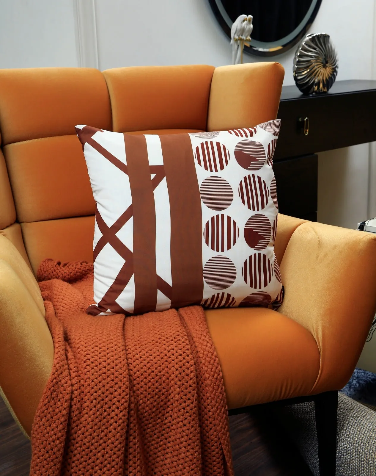 4 PCs Digital Printed Cotton Cushions-Brown Geometric