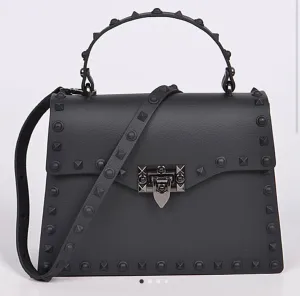 Accessories-Handbags- Black Studded Clutch