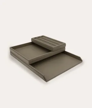 Adler Leather Stacking Desk Trays - Smoke