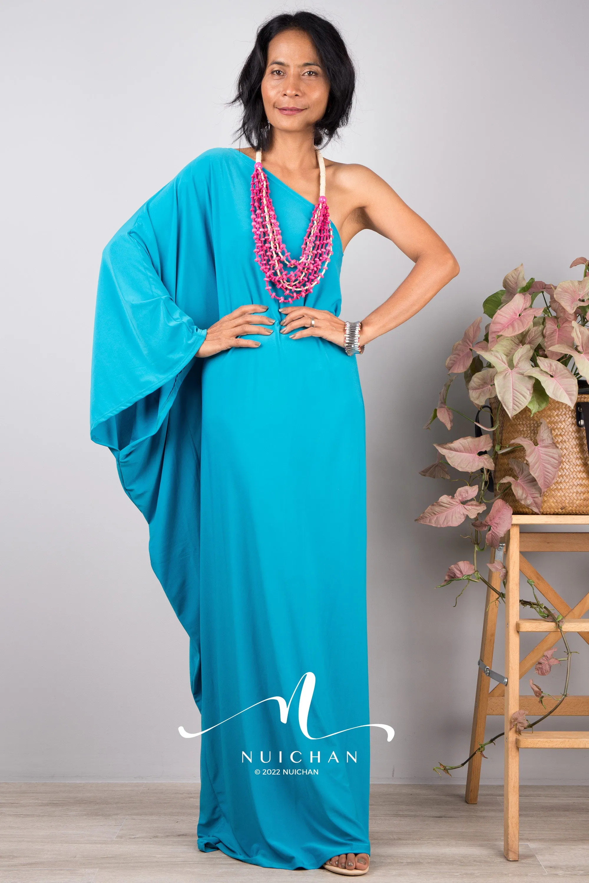 Aqua Blue one shoulder dress