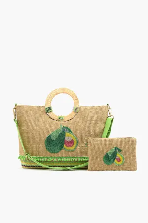 Cali Avocado Jute Tote with Pouch