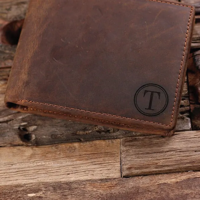 Coin Wallet Personalized Monogrammed Engraved Leather Bifold Men's Wallet Without Box