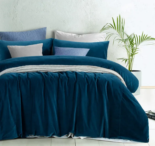 Cotton Velvet Quilt Cover Set Range Riverland Blue