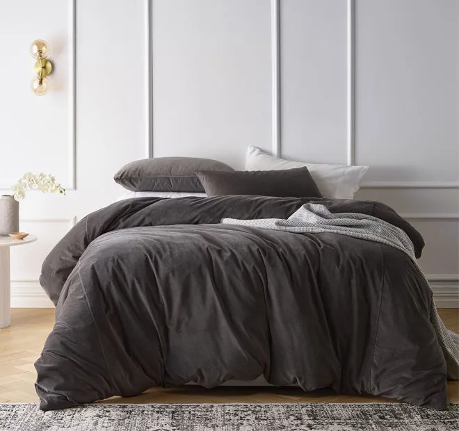 Cotton Velvet Quilt Cover Set Range Storm Grey