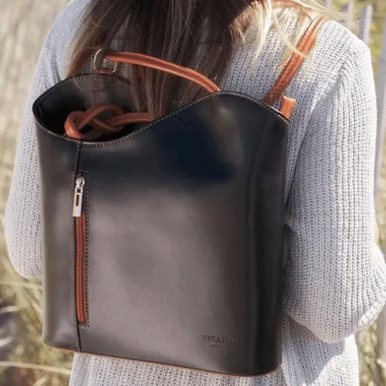 Cream Leather Convertible Backpack & Tote Bag, Italian Leather Handbag