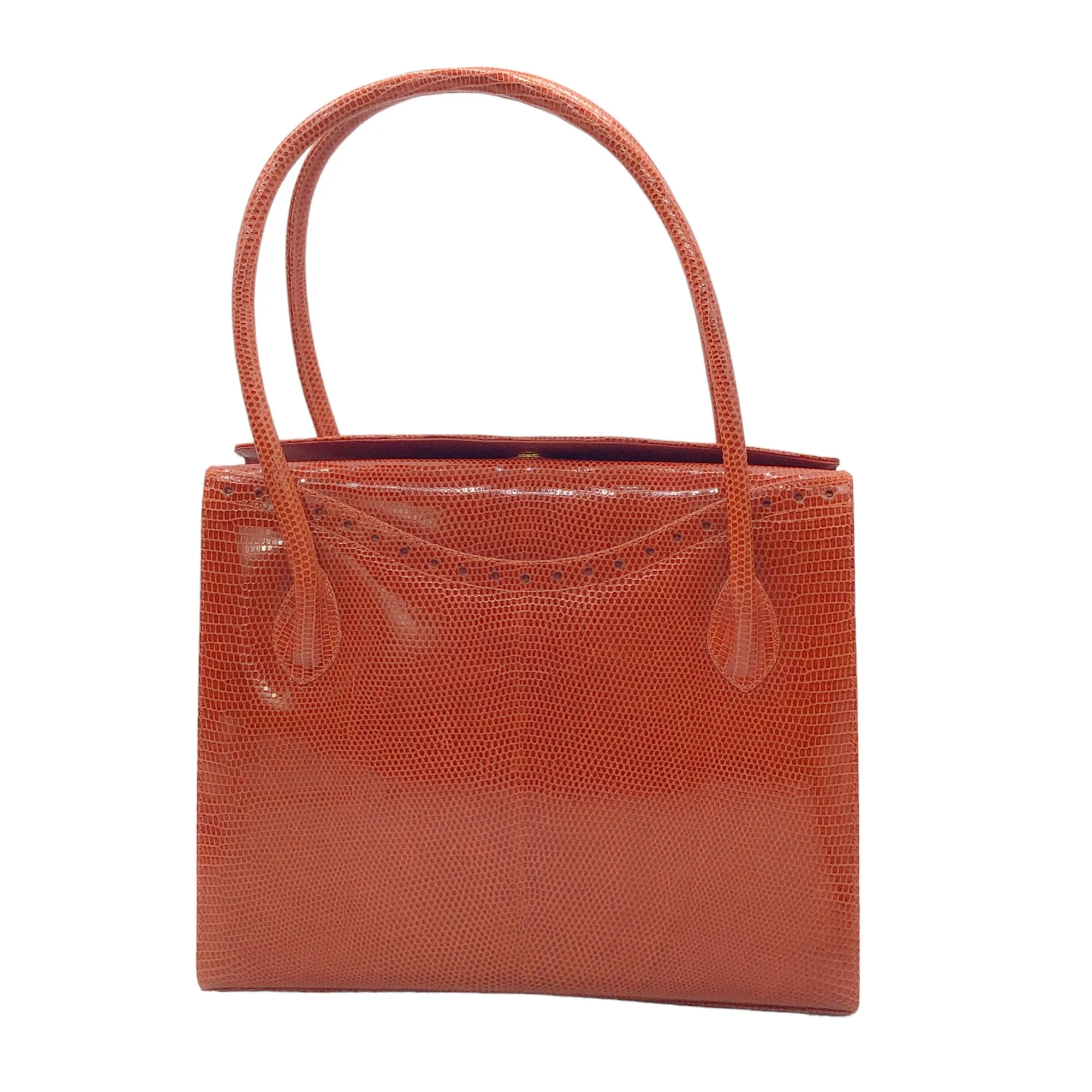 Darby Scott Dark Orange Lizard Skin Leather Thompson Tote Handbag