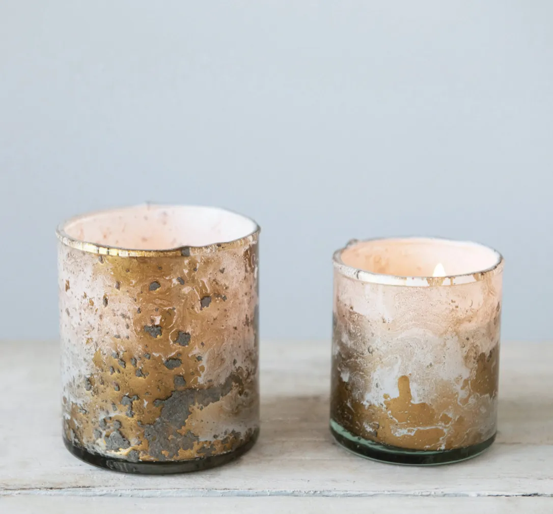 Glass Tealight Holder with Antique Marbled Finish