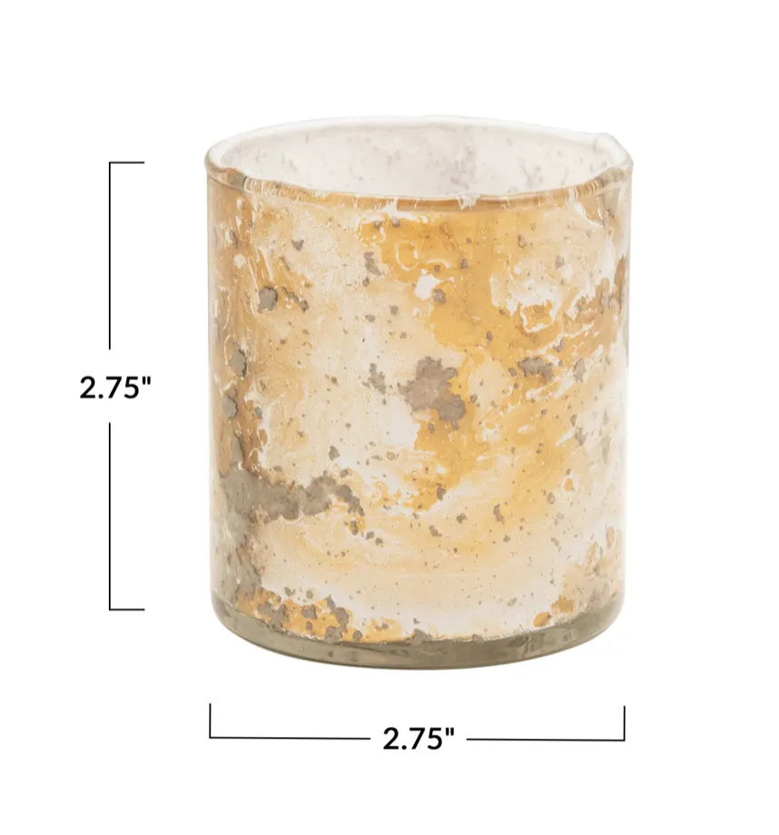 Glass Tealight Holder with Antique Marbled Finish