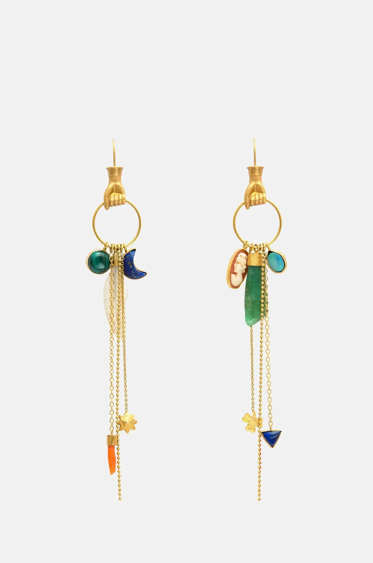 Hand Multi Charm Chrysoprase Drop Earrings