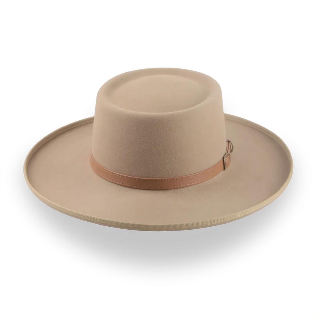 Stylish Light Camel Western Gambler Hat with Rolled Brim - The Vista Collection