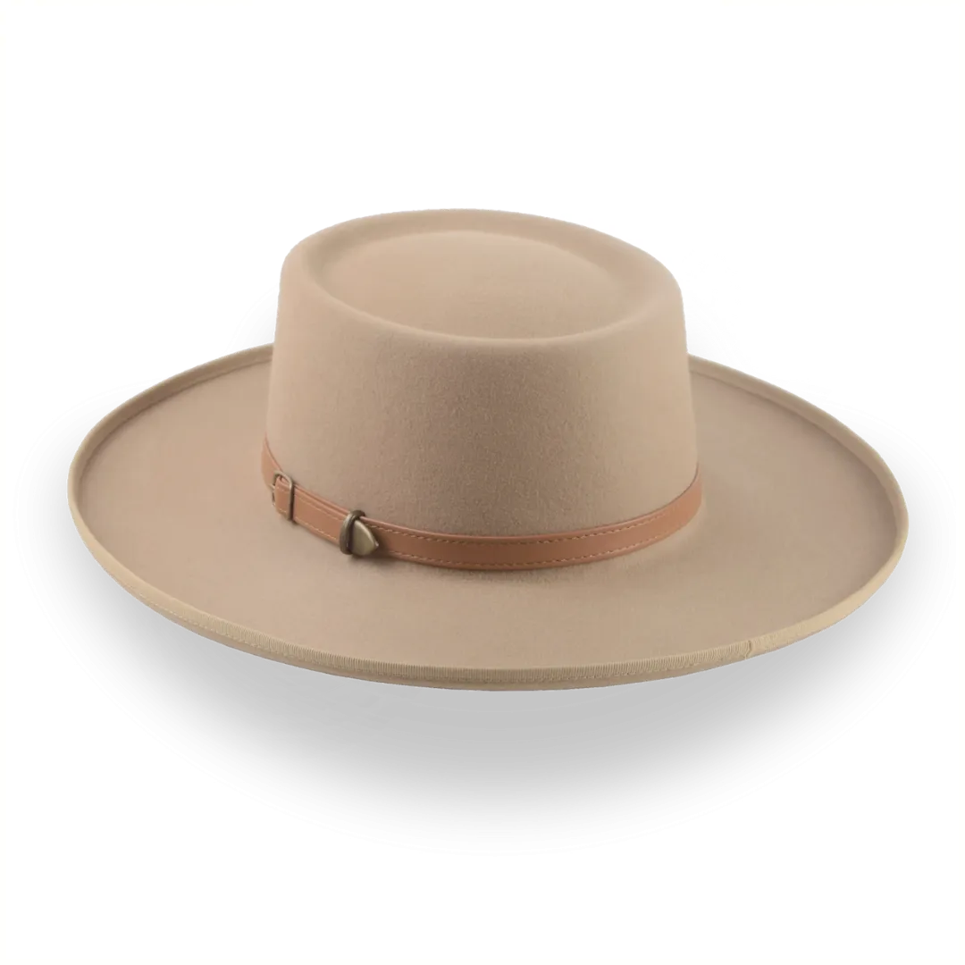 Stylish Light Camel Western Gambler Hat with Rolled Brim - The Vista Collection