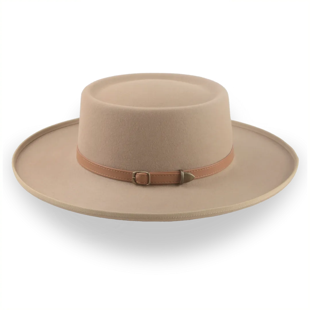 Stylish Light Camel Western Gambler Hat with Rolled Brim - The Vista Collection