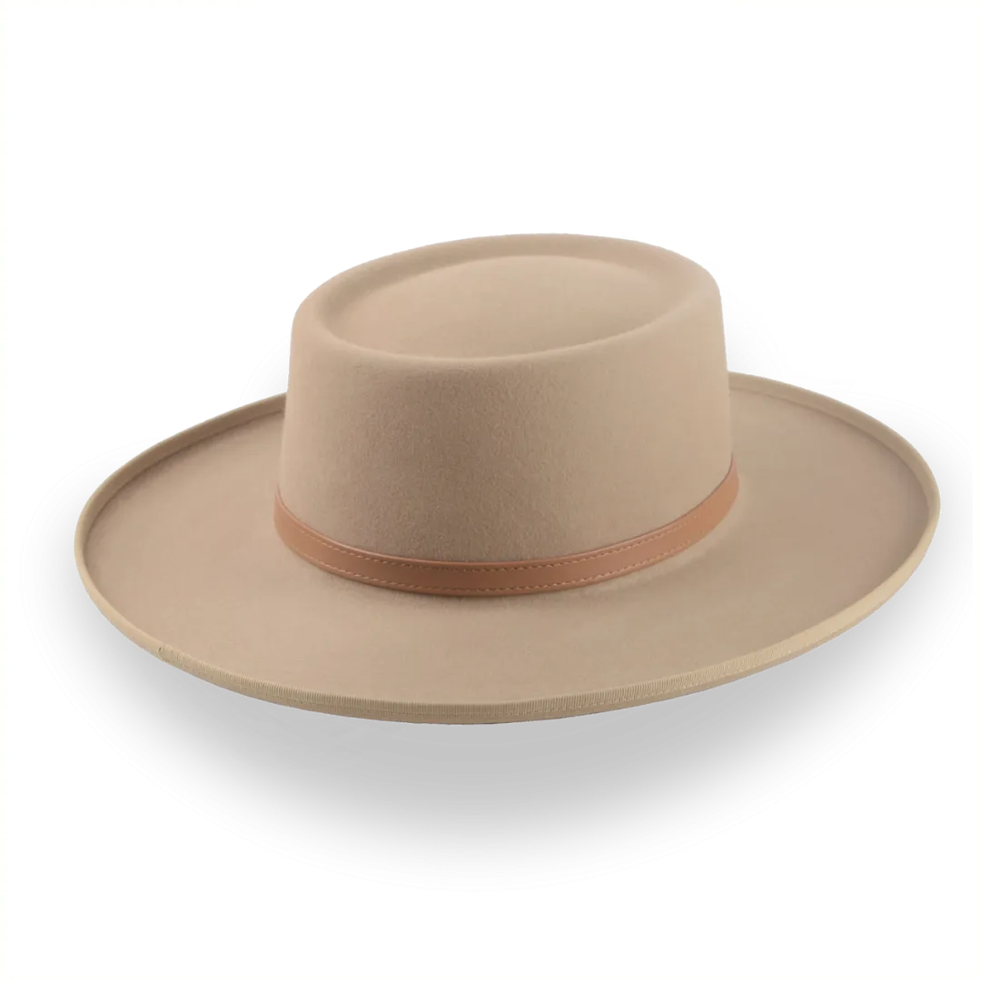 Stylish Light Camel Western Gambler Hat with Rolled Brim - The Vista Collection