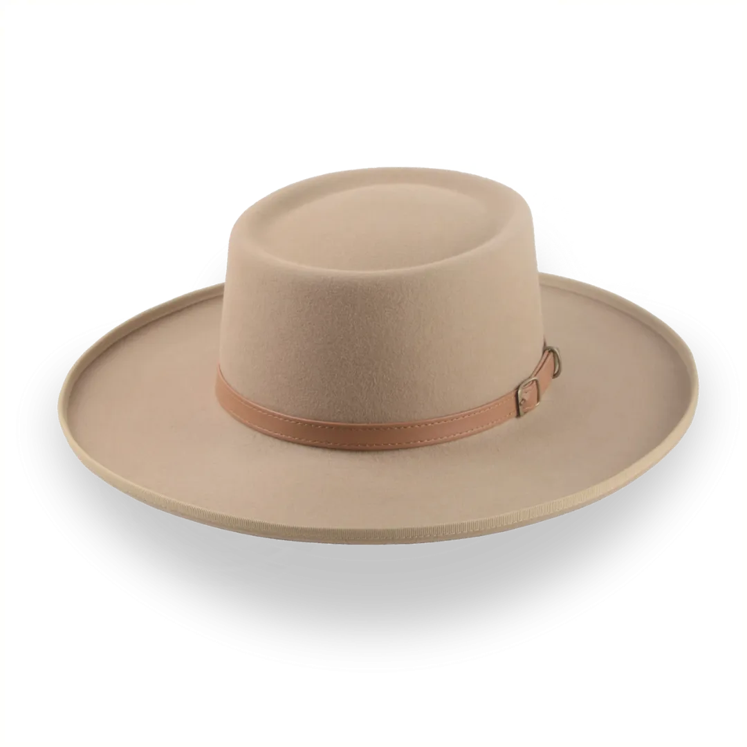 Stylish Light Camel Western Gambler Hat with Rolled Brim - The Vista Collection