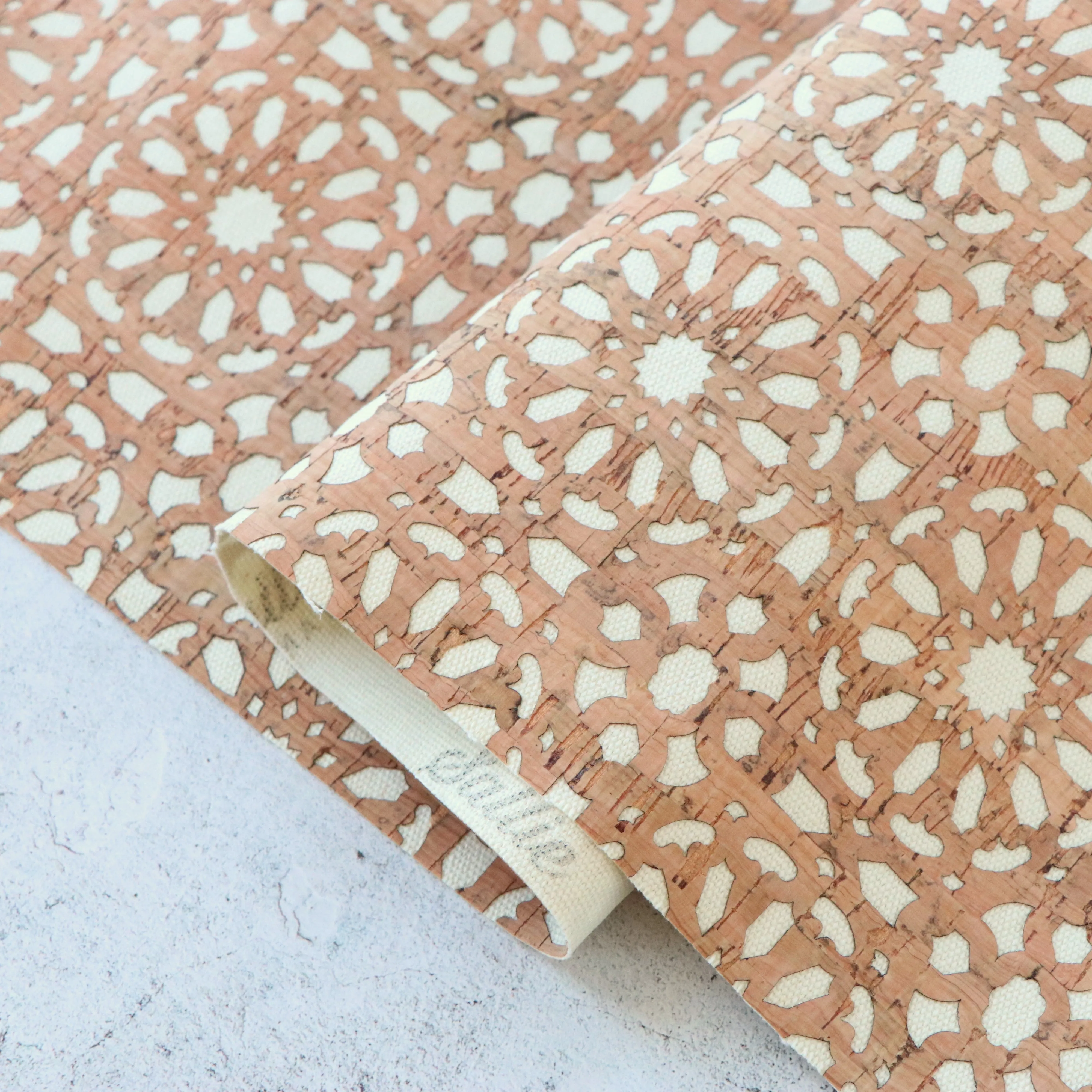 Lite Cream Canvas Backed Mandala Cork Fabric