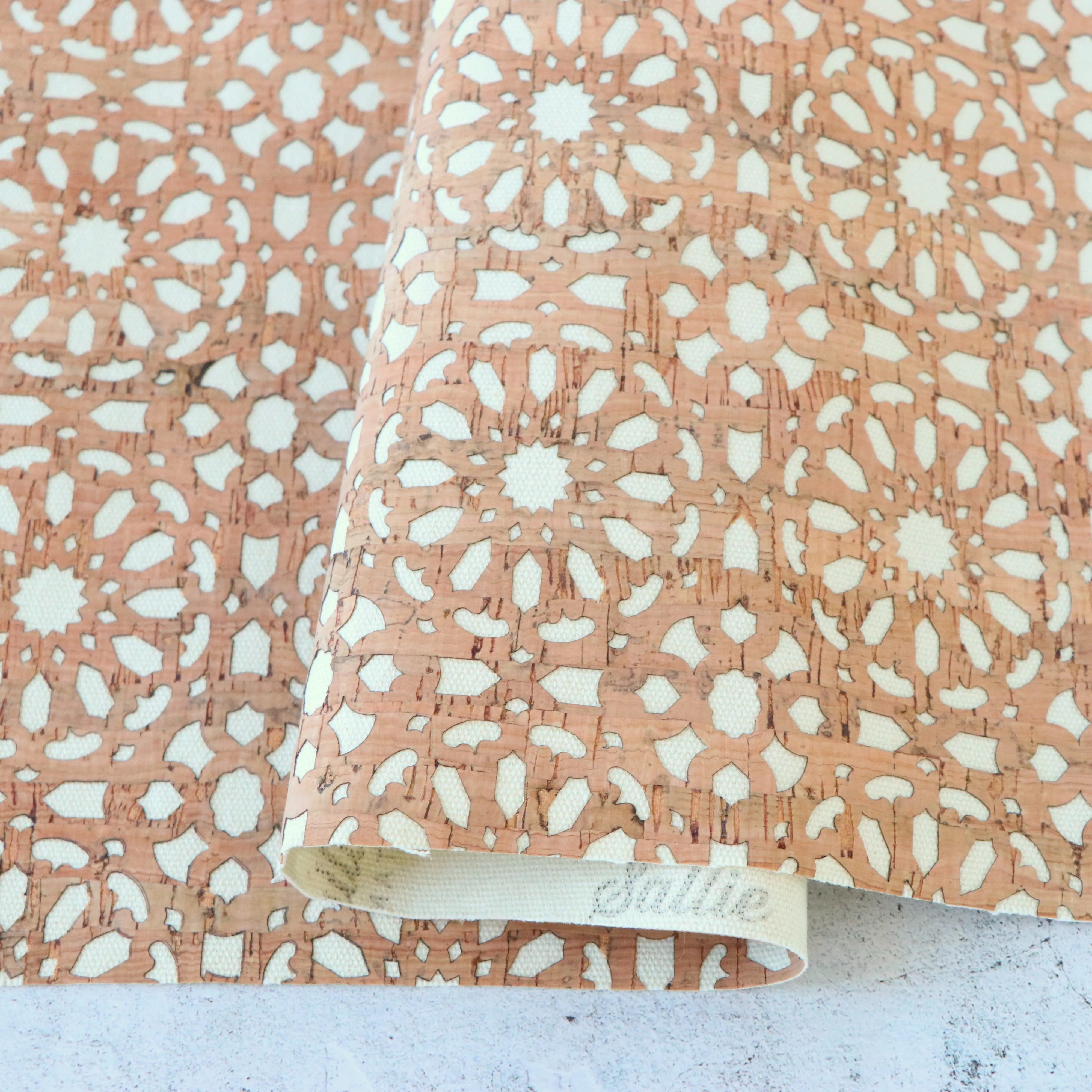 Lite Cream Canvas Backed Mandala Cork Fabric