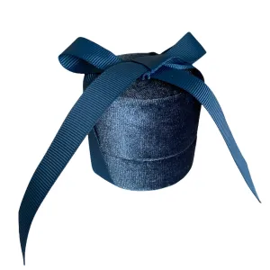 Luxury Plush Round Velvet Ring Box with Ribbon Light Blue