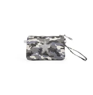 Mini Luxe Clutch with Wristlet: Grey Camouflage