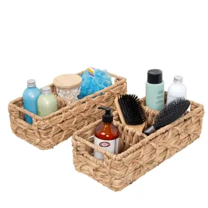 Natural Wicker Multi-Purpose Baskets with Dividers (Set of 2)