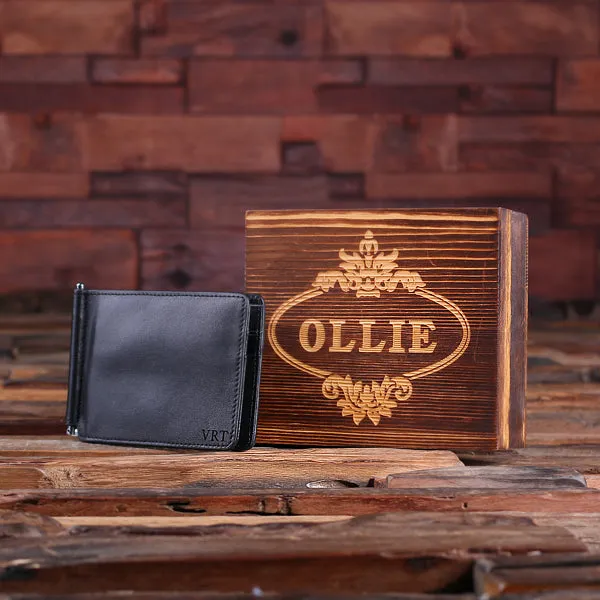 Personalised Monogrammed Leather Bi-Fold Wallet with Gift Box