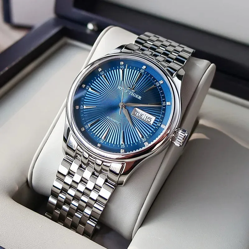 Reef Tiger/RT Luxury Dress Watch for Men Stainless Steel Bracelet Blue Dial Automatic Wrist Watches