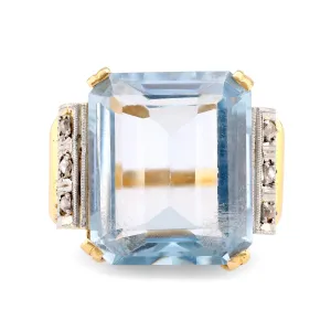 Retro 10 Carat Aquamarine Diamond 18K Yellow Gold Cocktail Ring