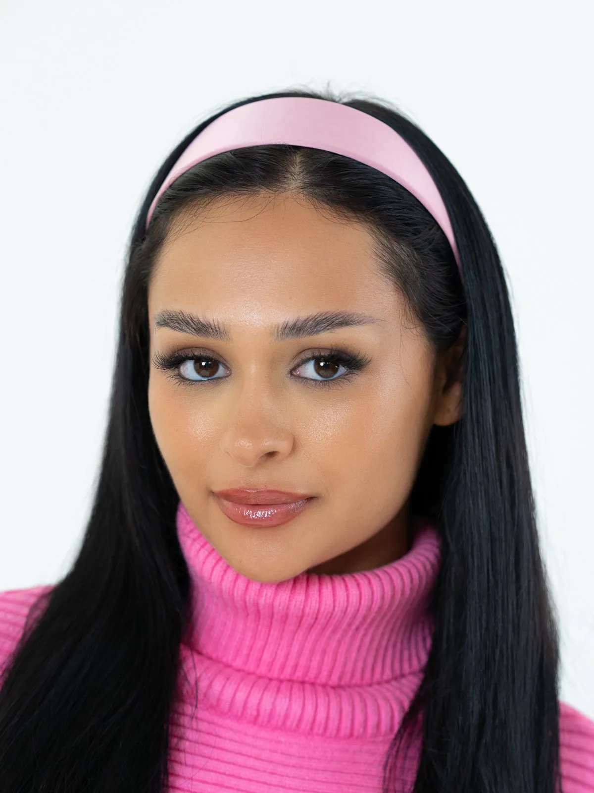 Wide Satin Headband in Light Pink