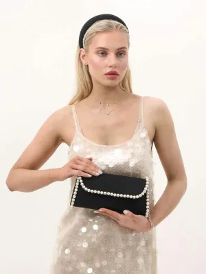 Yvette Pearl Trim clutch Bag - Black